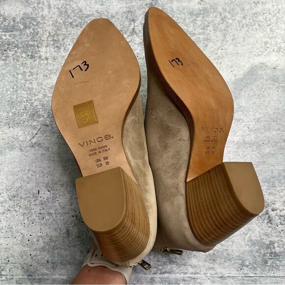 Vince Havana Light Tan Notched Suede Booties 8 - Picture 8 of 8